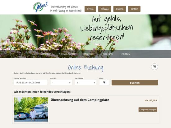 campingmax Online Buchung